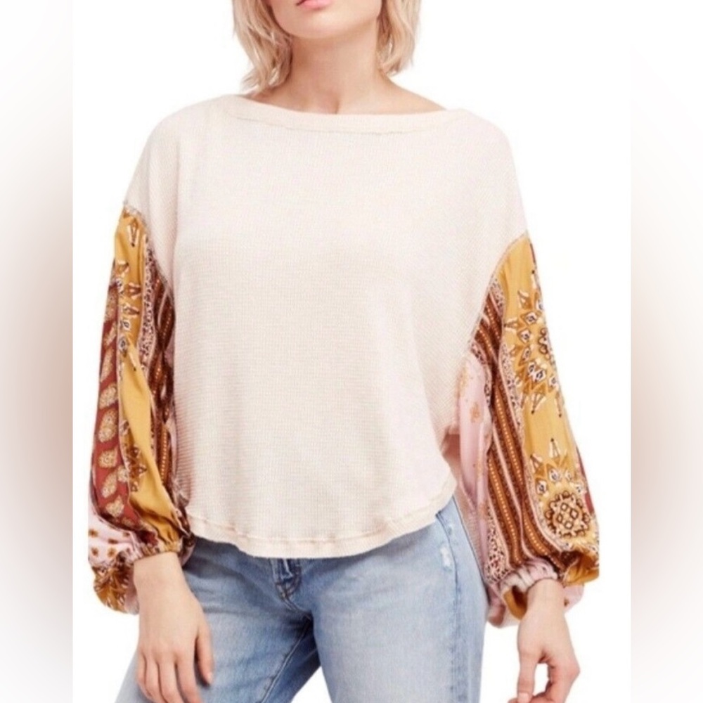 We The Free boho Blossom balloon sleeves waffle knit top
